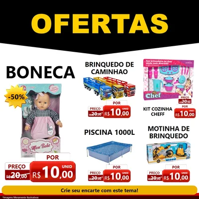 Modelo de Rede Social para Feed Facebook com o tema Ofertas Preto e Vermelho Cartaz para Brinquedos