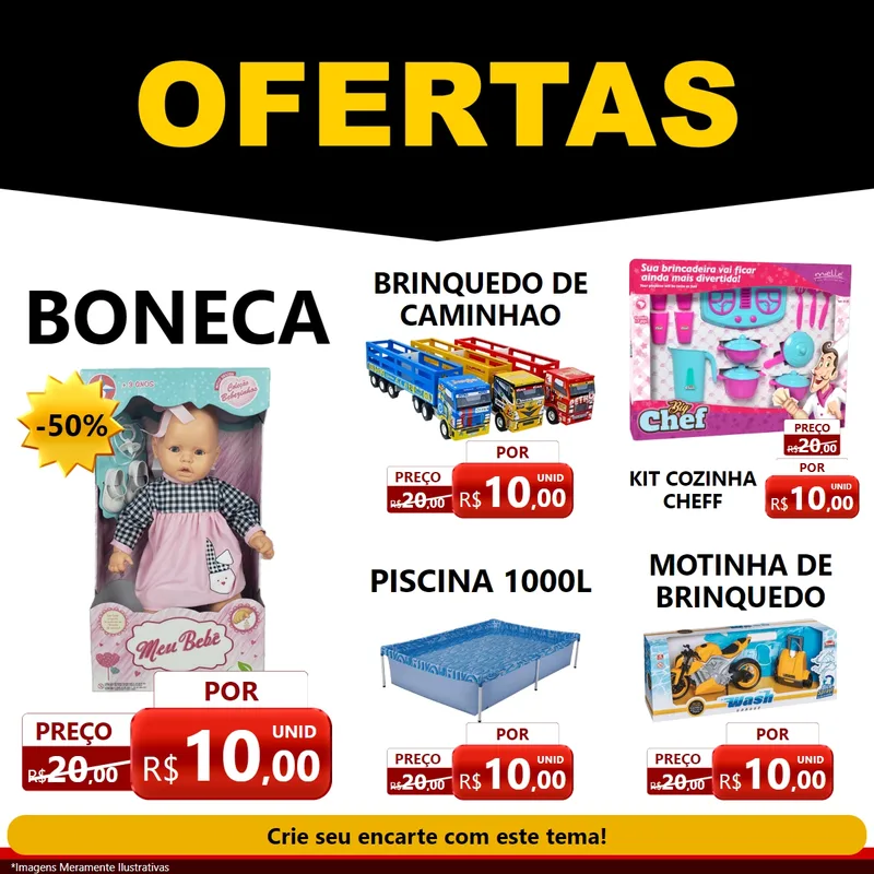 Modelo de Rede Social para Feed Facebook com o tema Ofertas Preto e Vermelho Cartaz para Brinquedos