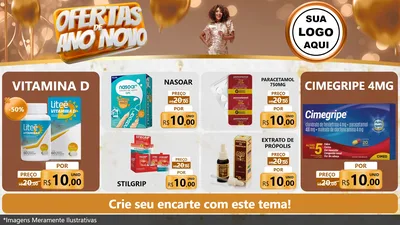Modelo de TV para TV Horizontal com o tema Ofertas de Ano Novo para Farmácia