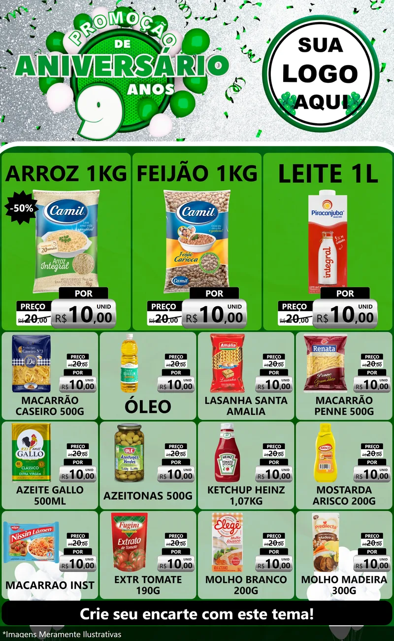 Modelo de Encarte para Encarte Grande com o tema Promoção de Aniversário - 9 Anos para Supermercado