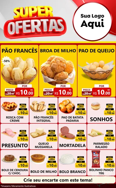 Modelo de Encarte para Encarte Grande com o tema Super Ofertas para Padaria