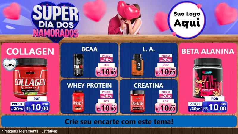 Modelo de TV para TV Horizontal com o tema Super Dia dos Namorados para Suplementos alimentares