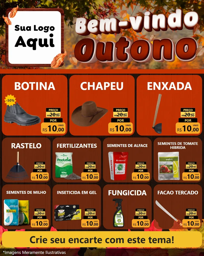 Modelo de Rede Social para Feed Instagram com o tema Bem-vindo Outono para Agropecuária