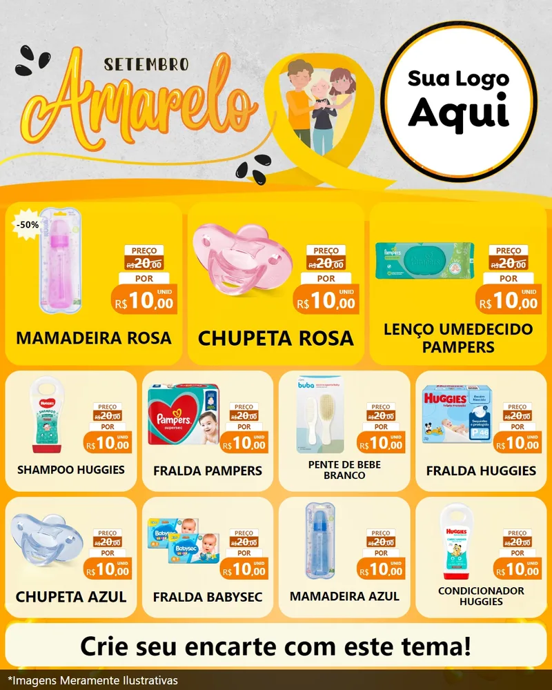Modelo de Rede Social para Feed Instagram com o tema Setembro Amarelo para Bebês
