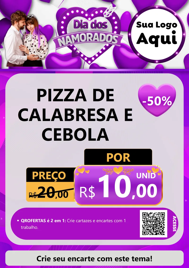 Modelo de Cartaz para Cartaz A4 Vertical com o tema Dia dos Namorados para Pizzaria