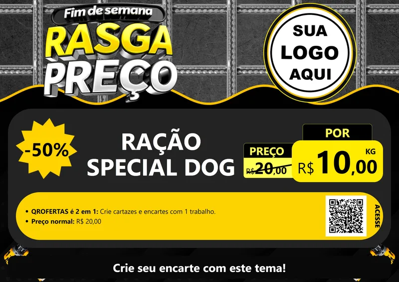 Modelo de Cartaz para Cartaz A4 Horizontal com o tema Fim de Semana Rasga Preço para Pet Shop