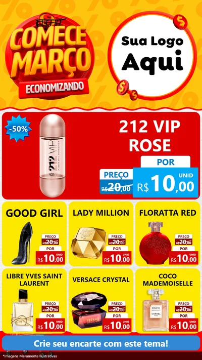 Modelo de Rede Social para Stories com o tema Comece Março Economizando para Perfumes