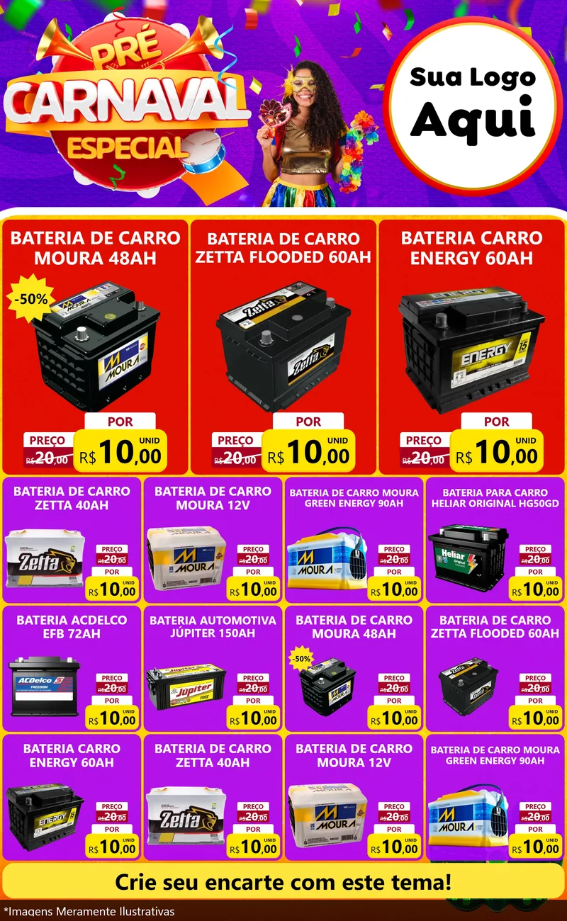 Modelo de Encarte para Encarte Grande com o tema Pré-Carnaval Especial para Baterias Elétricas