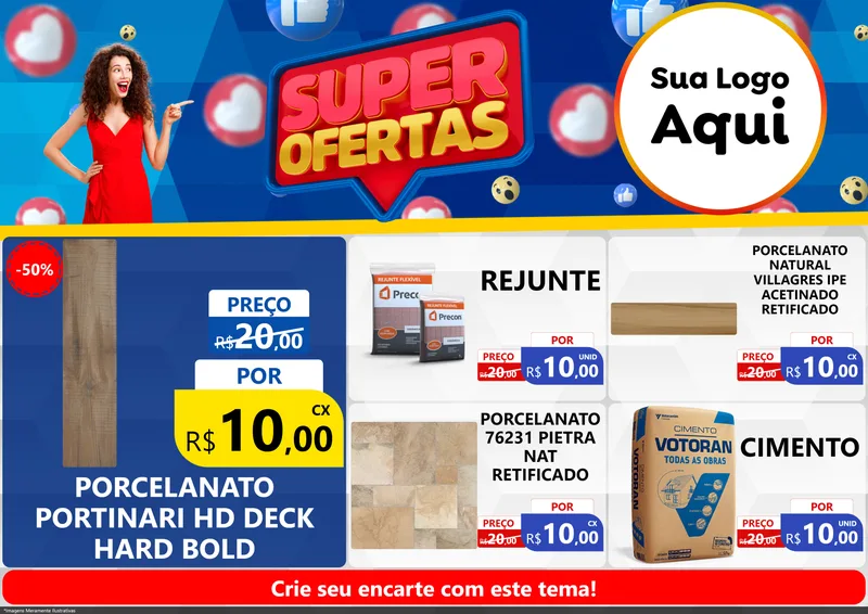 Modelo de Encarte para Encarte A4 Horizontal com o tema Super Ofertas para Pisos e revestimentos