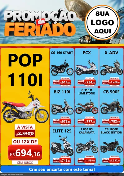 Modelo de Encarte para Encarte A4 Vertical com o tema Promoção de Feriado para Concessionaria de Motos