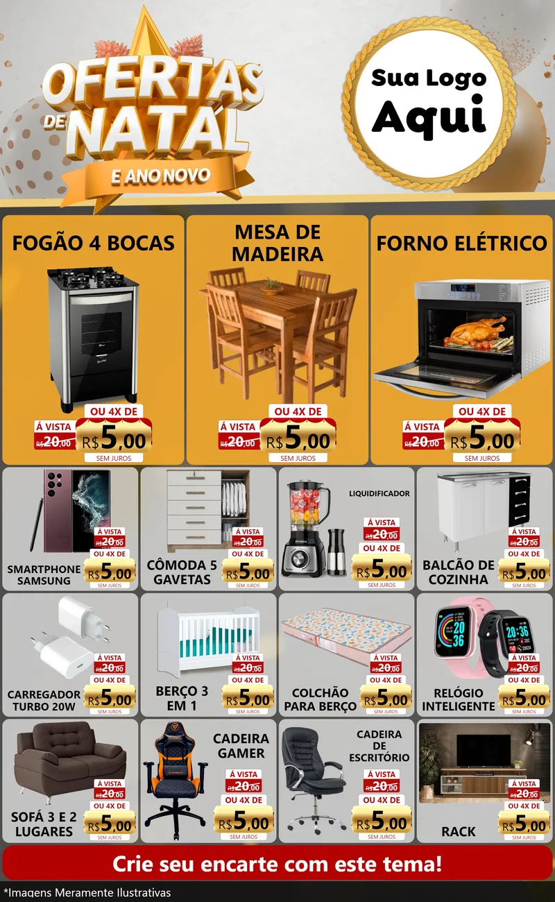 Modelo de Encarte para Encarte Grande com o tema Ofertas De Natal E Ano Novo para Móveis e Eletro