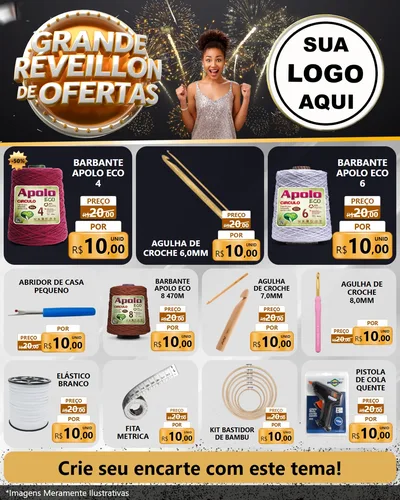 Modelo de Rede Social para Feed Instagram com o tema Grande Réveillon de Ofertas para Armarinho e Aviamentos