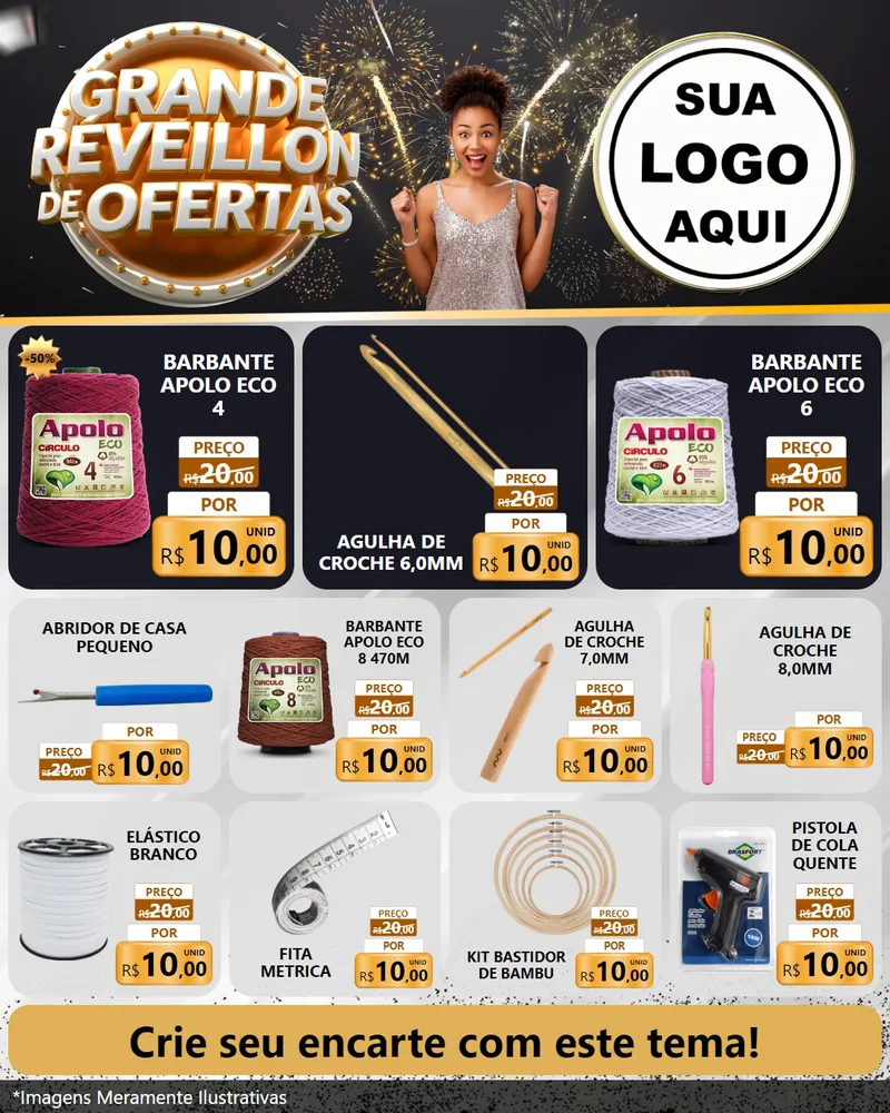 Modelo de Rede Social para Feed Instagram com o tema Grande Réveillon de Ofertas para Armarinho e Aviamentos
