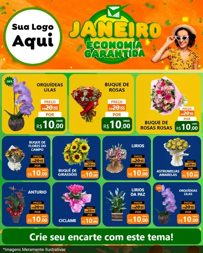 Modelo de Rede Social para Feed Instagram com o tema Janeiro - Economia Garantida para Floricultura e jardim