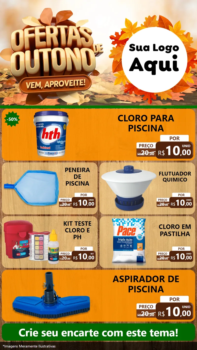 Modelo de TV para TV Vertical com o tema Ofertas de Outono - Vem, Aproveite! para Produtos para Piscina