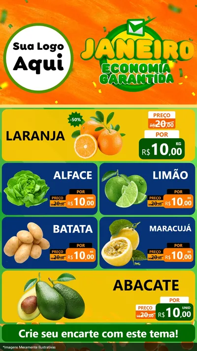 Modelo de TV para TV Vertical com o tema Janeiro - Economia Garantida para Hortifrúti