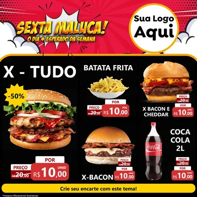 Modelo de Rede Social para Feed Facebook com o tema Sexta Maluca! para Hamburgueria