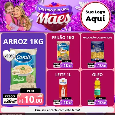 Modelo de Rede Social para Feed Facebook com o tema Sorteio Dia das Mães para Supermercado