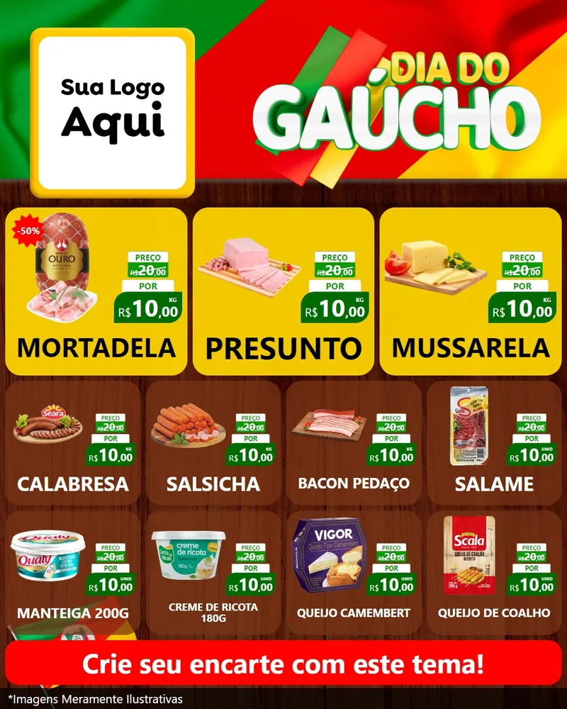 Modelo de Rede Social para Feed Instagram com o tema Dia do Gaúcho para Frios e Laticínios