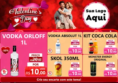 Modelo de Encarte para Encarte A4 Horizontal com o tema Valentine's Day para Distribuidora de bebidas