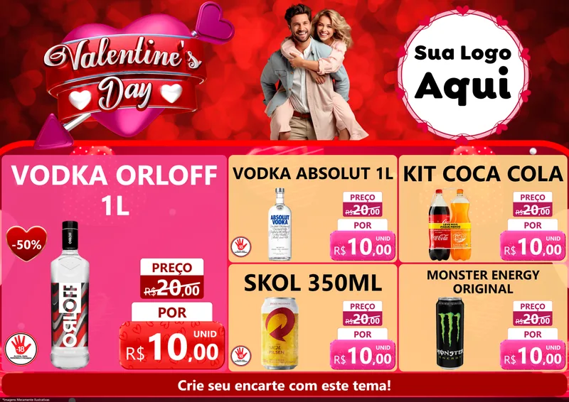 Modelo de Encarte para Encarte A4 Horizontal com o tema Valentine's Day para Distribuidora de bebidas