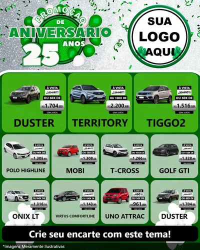 Modelo de Rede Social para Feed Instagram com o tema Promoção de Aniversário - 25 Anos para Concessionaria de Carros