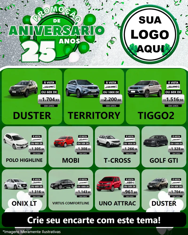 Modelo de Rede Social para Feed Instagram com o tema Promoção de Aniversário - 25 Anos para Concessionaria de Carros