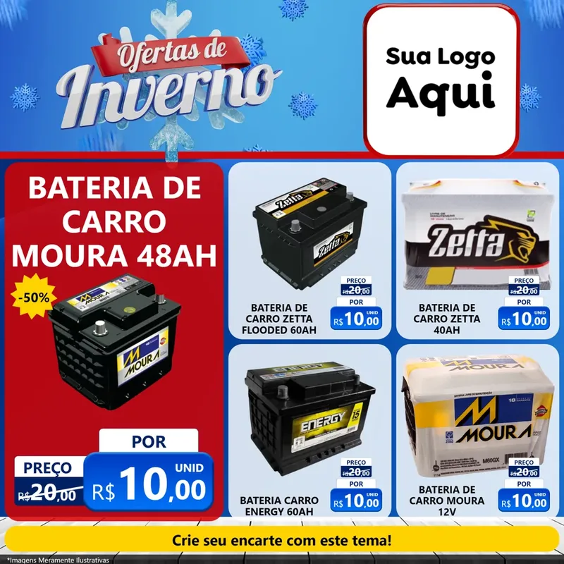 Modelo de Rede Social para Feed Facebook com o tema Ofertas de Inverno para Baterias Elétricas