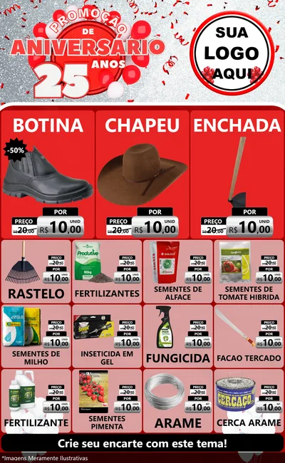 Modelo de Encarte para Encarte Grande com o tema Promoção de Aniversário - 25Anos para Agropecuária