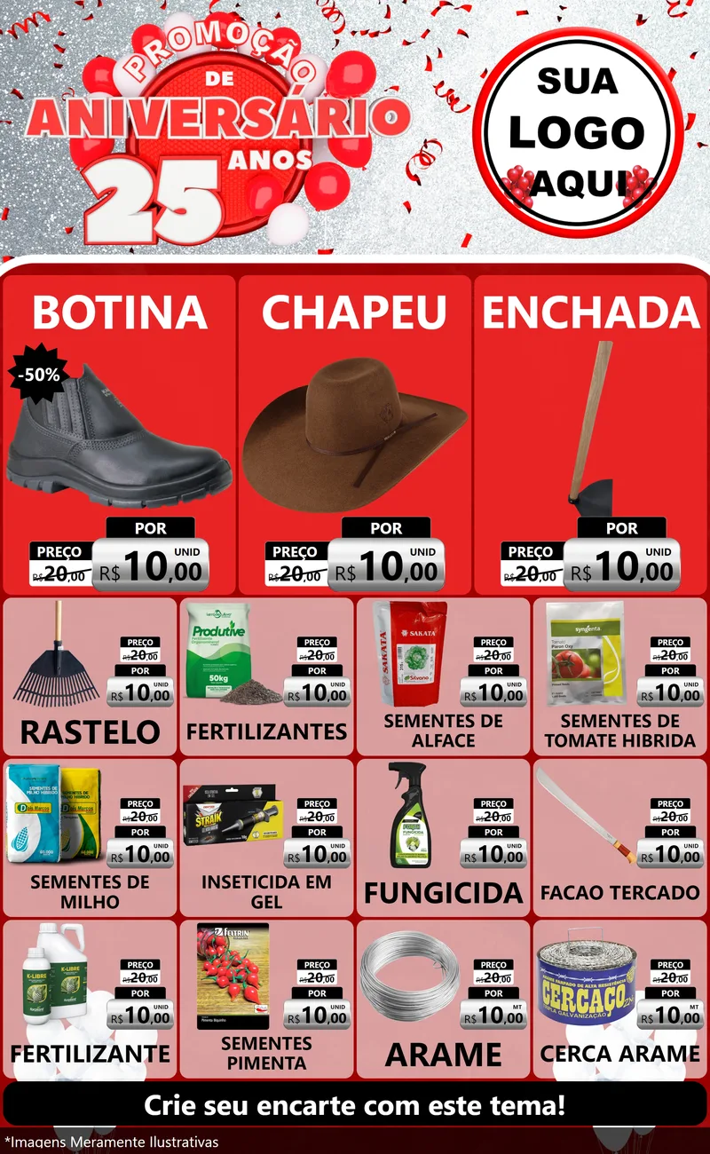 Modelo de Encarte para Encarte Grande com o tema Promoção de Aniversário - 25Anos para Agropecuária