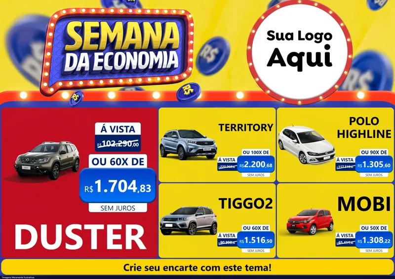 Modelo de Encarte para Encarte A4 Horizontal com o tema Semana da Economia para Concessionaria de Carros