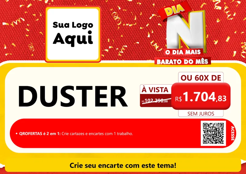 Modelo de Cartaz para Cartaz A4 Horizontal com o tema Dia N o Dia Mais Barato do Mês para Concessionaria de Carros