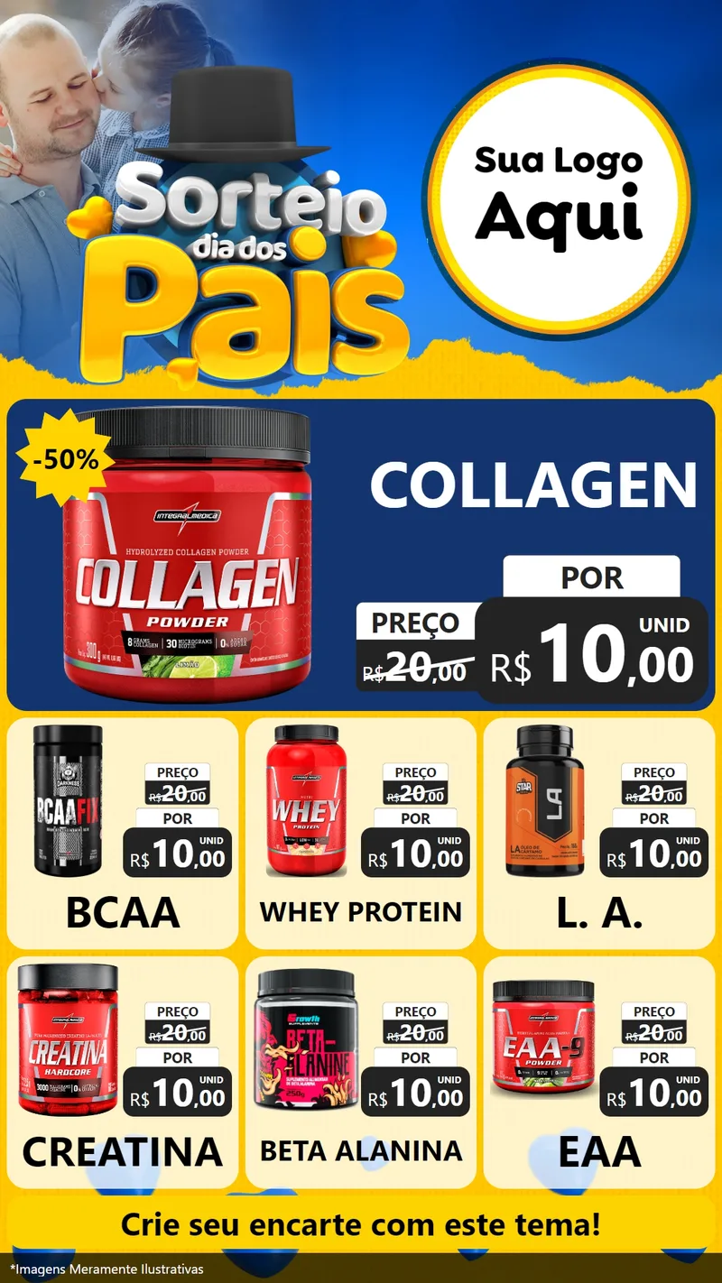 Modelo de Rede Social para Stories com o tema Sorteio Dia Dos Pais para Suplementos alimentares