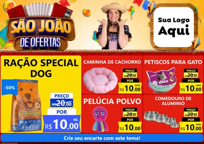 Modelo de Encarte para Encarte A4 Horizontal com o tema São João de Ofertas para Pet Shop