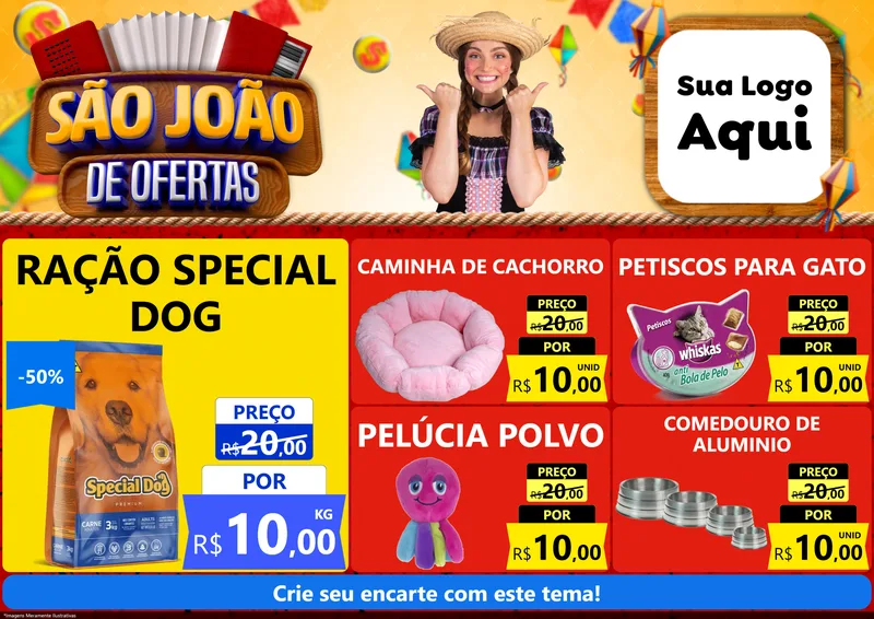 Modelo de Encarte para Encarte A4 Horizontal com o tema São João de Ofertas para Pet Shop