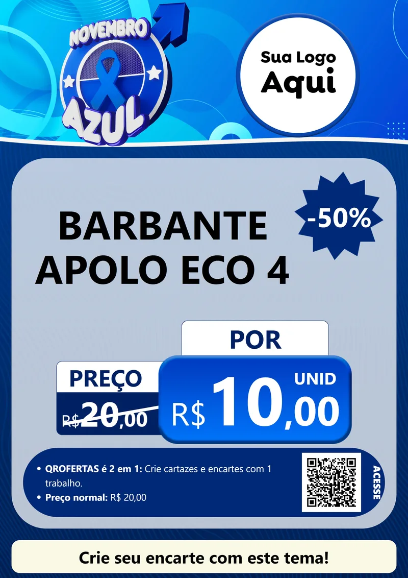 Modelo de Cartaz para Cartaz A4 Vertical com o tema Novembro Azul para Armarinho e Aviamentos