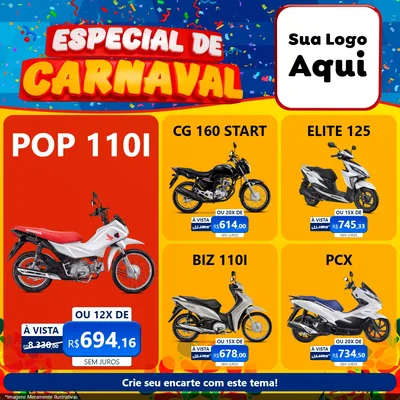 Modelo de Rede Social para Feed Facebook com o tema Especial de Carnaval para Concessionaria de Motos