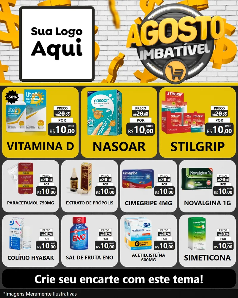 Modelo de Rede Social para Feed Instagram com o tema Agosto imbatível para Farmácia