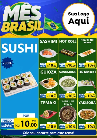 Modelo de Encarte para Encarte A4 Vertical com o tema Mês do Brasil para Comida japonesa