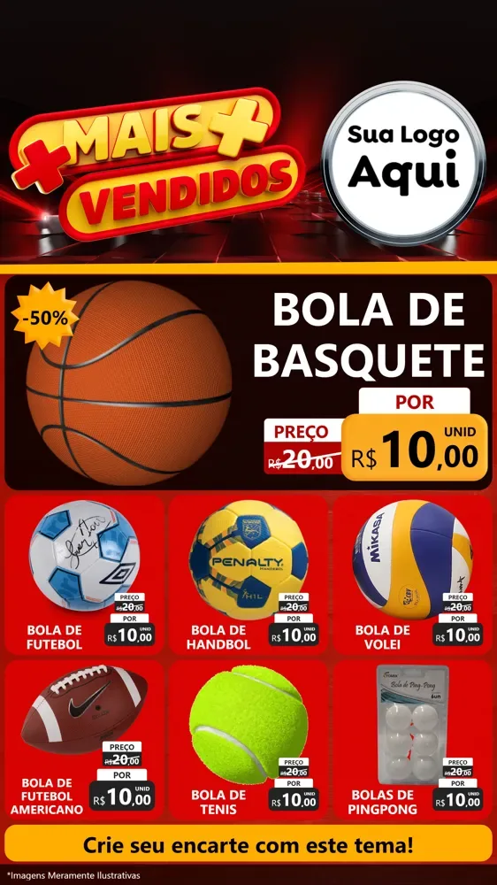 Modelo de Rede Social para Stories com o tema Mais Vendidos para Artigos Esportivos