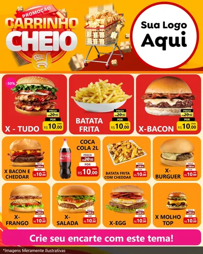 Modelo de Rede Social para Feed Instagram com o tema Promoção carrinho cheio para Hamburgueria