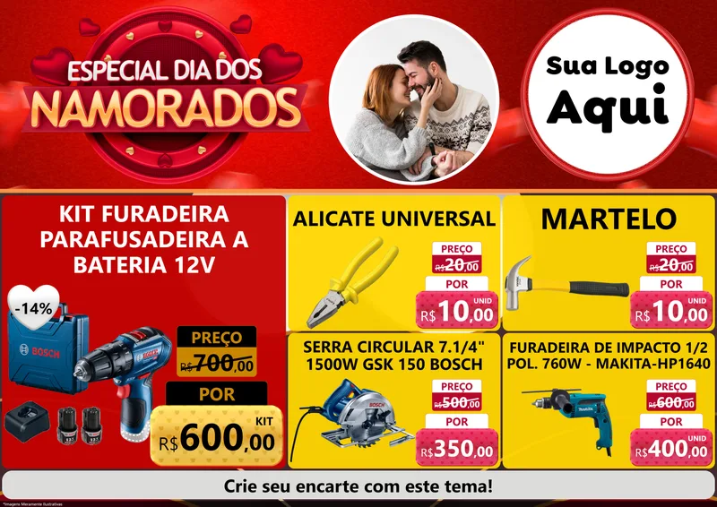 Modelo de Encarte para Encarte A4 Horizontal com o tema Especial Dia Dos Namorados para Maquinas e Ferramentas