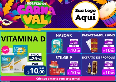 Modelo de Encarte para Encarte A4 Horizontal com o tema Sorteio de Carnaval para Farmácia