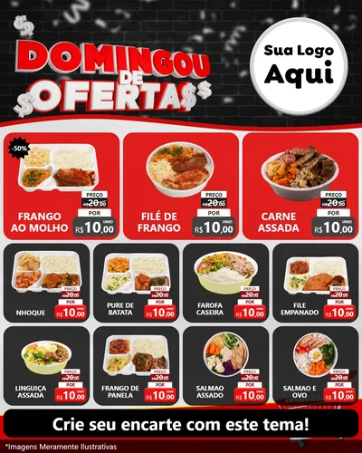Modelo de Rede Social para Feed Instagram com o tema Domingou de Ofertas para Restaurante