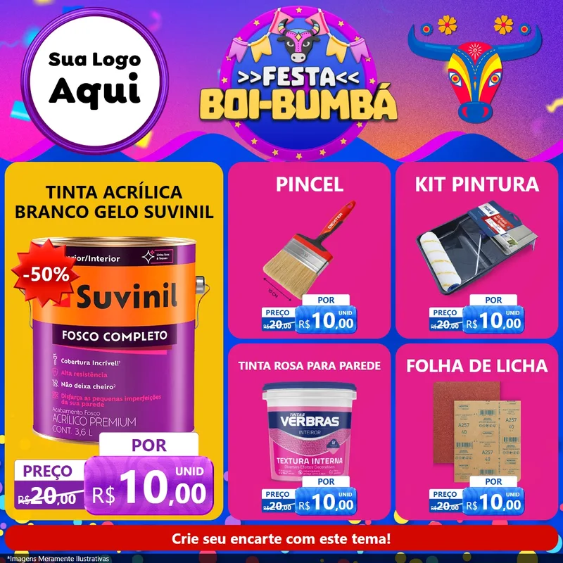 Modelo de Rede Social para Feed Facebook com o tema Festa Boi-Bumbá para Tintas e Ferramentas