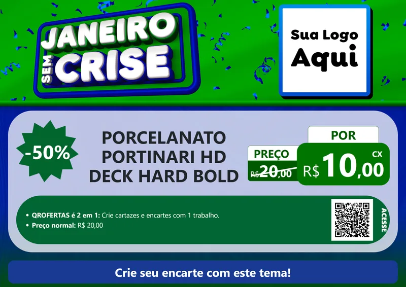 Modelo de Cartaz para Cartaz A4 Horizontal com o tema Janeiro Sem Crise para Pisos e revestimentos