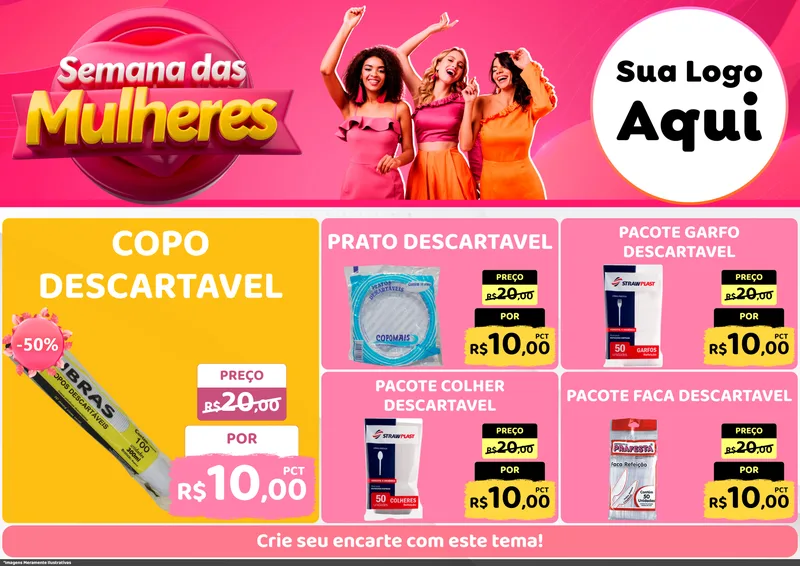 Modelo de Encarte para Encarte A4 Horizontal com o tema Semana das Mulheres para Embalagens