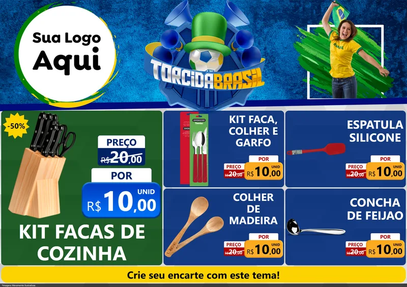 Modelo de Encarte para Encarte A4 Horizontal com o tema Torcida Brasil - Copa para Utilidades Domésticas