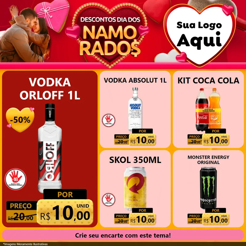 Modelo de Rede Social para Feed Facebook com o tema Descontos Dia dos Namorados para Distribuidora de bebidas