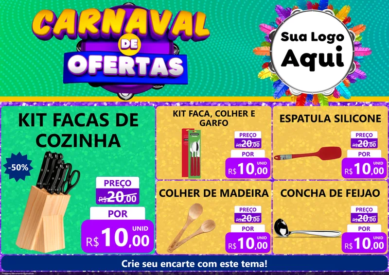 Modelo de Encarte para Encarte A4 Horizontal com o tema Carnaval de Ofertas para Utilidades Domésticas